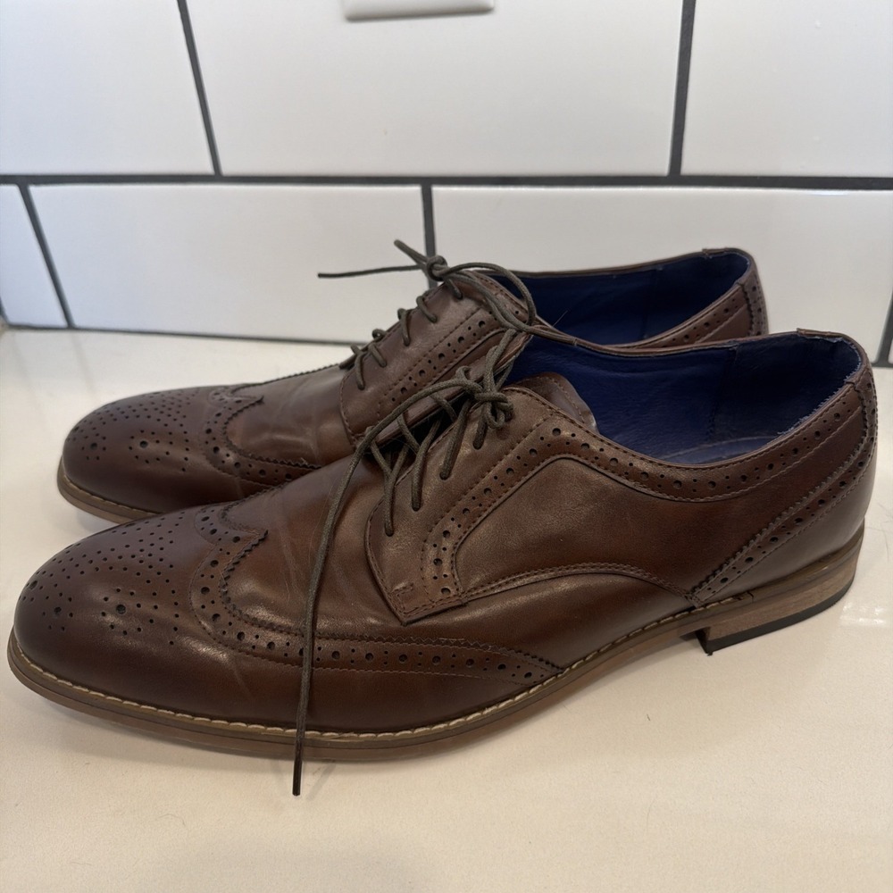 Bruno Marc Dress Shoes Mens 12 Brown Leather Wingtip Brogue Oxford Prince-3 M13